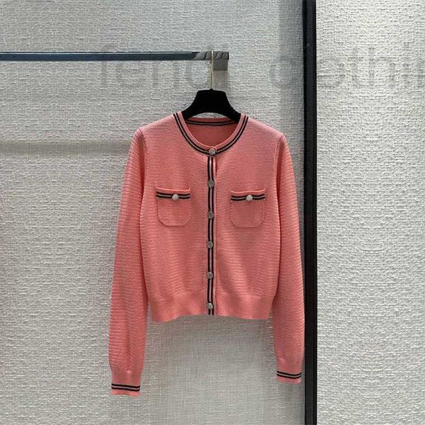 

women's knits & tees designer wind contrast stripe round neck long sleeve knitted cardigan autumn new casual age reducing coat xg2i, White