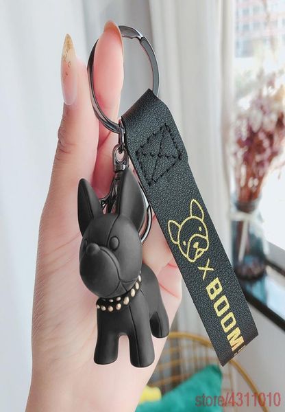 

fashion punk french bulldog keychain pu leather dog keychains for women bag pendant jewelry trinket mens car key ring key chain2307059, Slivery;golden