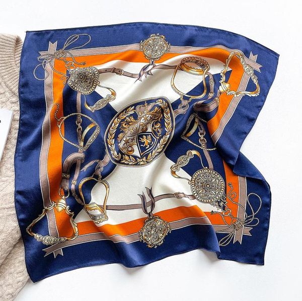 

scarves women small 100 silk scarf square print wrap foulard femme handkerchief bandana neck hair skinny tie shawls4534237, Blue;gray