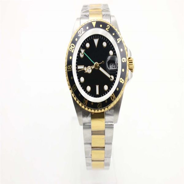 

men's mechanical watch 116710 business casual modern silver stainless steel case gold black bezel dial 4-pin calendar folding248h, Slivery;brown