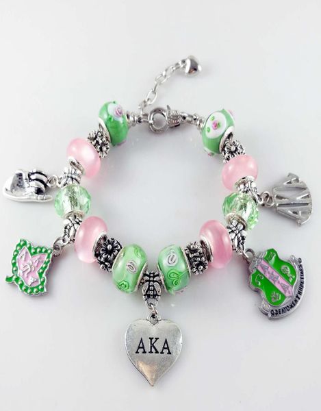 

aka pink green gold charms bracelet alpha kap alpha sorority gold jewelry bracelet 1404855, Golden;silver