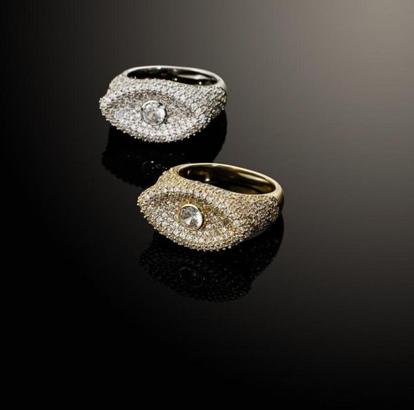 

hip hop band rings micro paved 3a cubic zirconia bling ice out evil eye finger for women men rapper jewelry gold silver color9846841