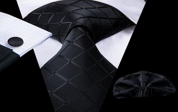 

hitie new designer black plaid silk neckties for men jacquard wowen tie handkerchiefs cufflinks set for business wedding n17588590014, Black;blue