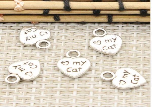 

500pcslot alloy heart love my cat paw charms antique silver charms pendant for necklace jewelry making findings 12x9mm3849828, Bronze;silver