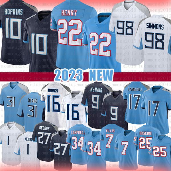 

22 derrick henry 10 deandre hopkins football jersey tennessees titans jeffery simmons kevin byard treylon burks steve mcnair ryan tannehill, Black;red