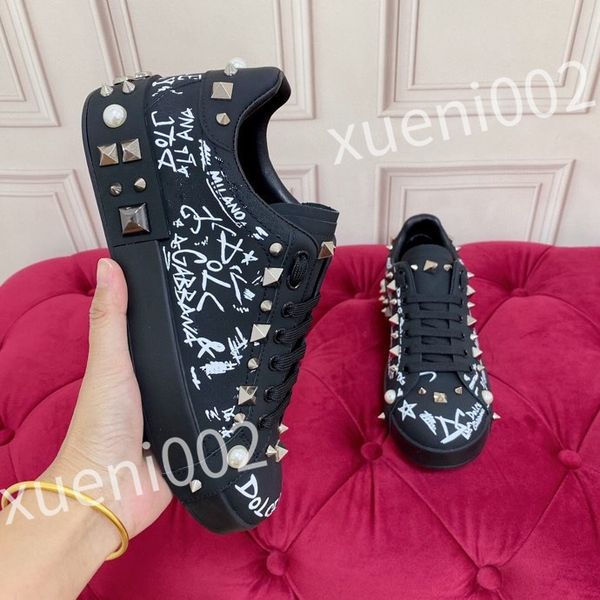 

2023 new luxury casual shoes genuine leather white sneakers fashion decoration skateboard shoes men women size 35-45 fd221004, Black
