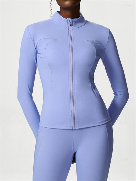 

active shirts sport jacket zipper yoga coat clothes women solid long sleeve close-fitting running gym workout athletics sweatshirt
