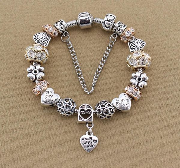 

european silver brand apricot color beads bracelets for women alloy diy peach heart women beads bracelet jewelry whol5534282, Black