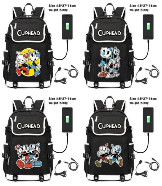 

backpack game cuphead mugman canvas packsack teenagers zip schoolbag usb charging shoulders travel lapbag cartoon4235934