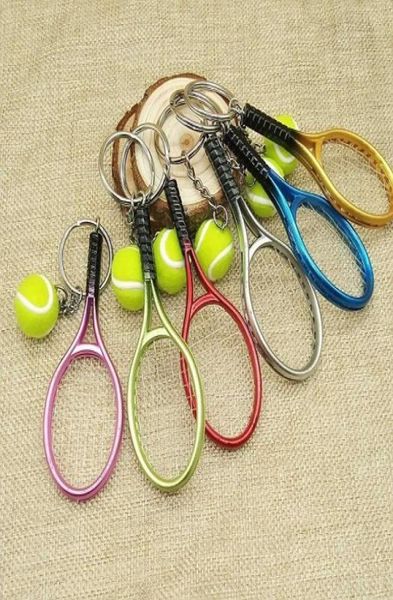 

colorful mini tennis ball and racket keyring zinc alloy keychains sports style novelty promotional gifts 056795, Silver