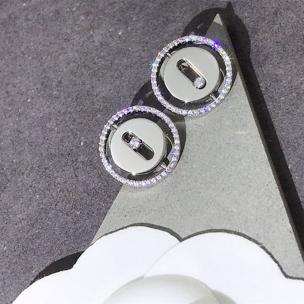 

2023 luxury quality round shape charm stud earring with diamond in silver plated have stamp hollow style ps7631b, Golden