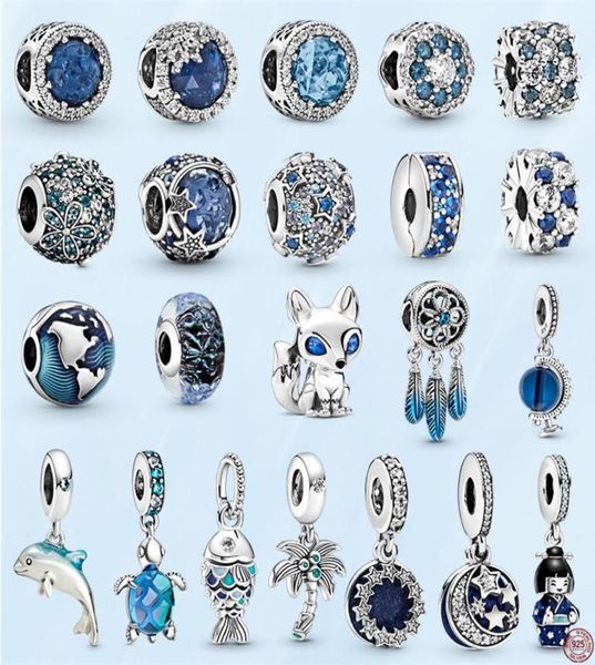 

925 sterling silver fish sea turtle and blue-eyed fox blue series charm fit bracelet or necklace pendants lady gift with original bag1109278, Black