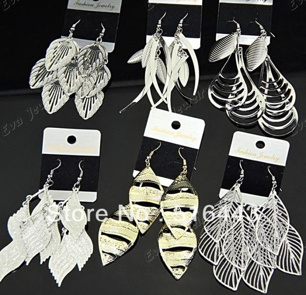 

6pairs mix style fashion silver gold p frosted charms drop earrings for women whole jewelry lots5077053