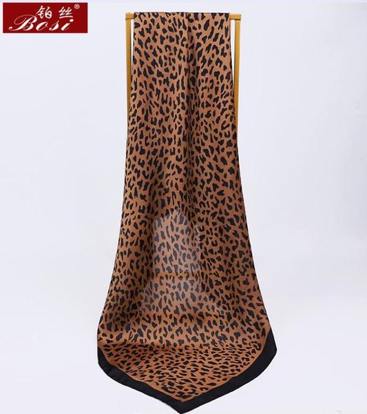 

2020 silk satin scarf women leopard print big square shawl hijab fashion spring elegant 9090cm scarves foulard 1130163, Blue;gray