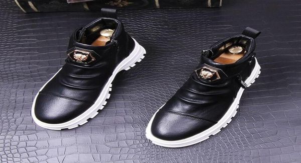 

new platform white dress shoes loafers highend leather boots antiwrinkle highboot party wedding punk comfort shoe a232518127, Black