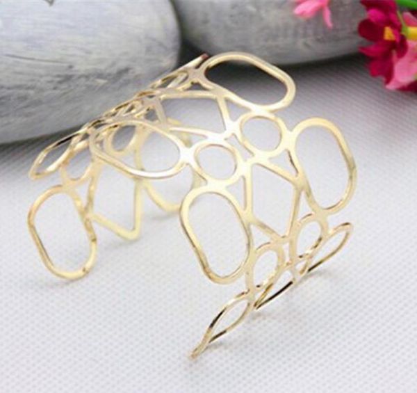

whole new gold plated statement punk fashion metal opening hollow 0ut bracelets for women men1394029, White