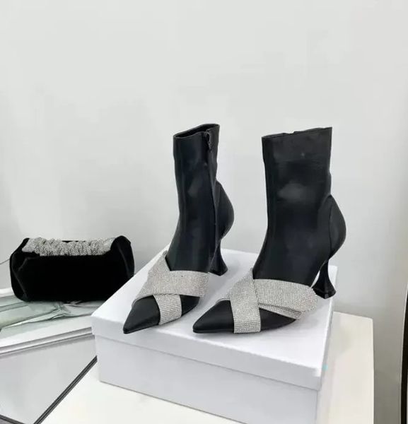 

women splicing pointed toe elastic stiletto heel spring autumn single boot european american genuine leather high heel ankle, Black