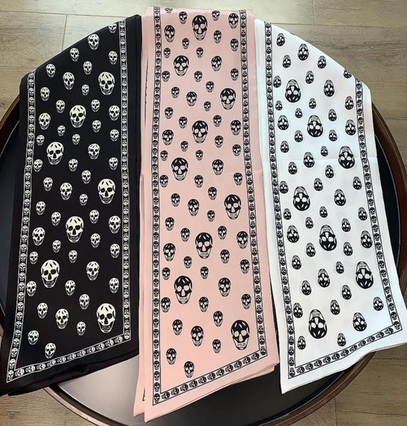 

2022 skull pattern soft silk scarf double twill tied bag handle silk scarves long head ghost wild fashion cool ribbon8045361, Blue;gray