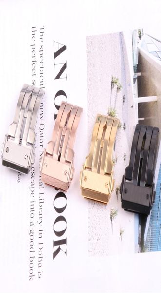 

silver gold rosegold black deployment clasp for silicone rubber band leather watch straps for watch fold buckle watch big tools7961693, Black;brown