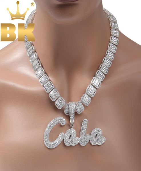 

jewelrycustomized the bling king custom brush script letter two tone pendant micro paved cz personalized name plate necklace hipho1771959, Silver