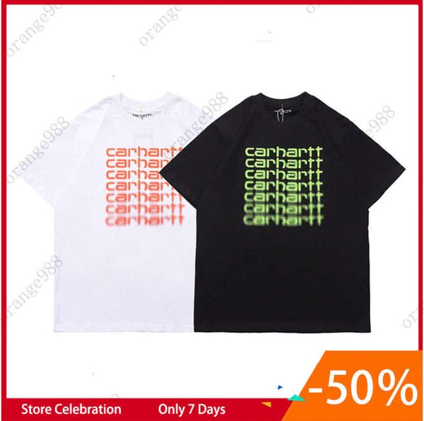 

23 new carhart gradient dynamic phantom letter printed round neck short sleeve t-shirt01, White;black