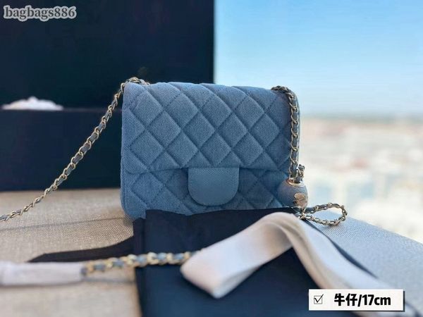 

17cm golden ball denim crossbody bag designer bag denim bag classic flap bag women mini shoulder bag adjustable chain quilted luxury handbag