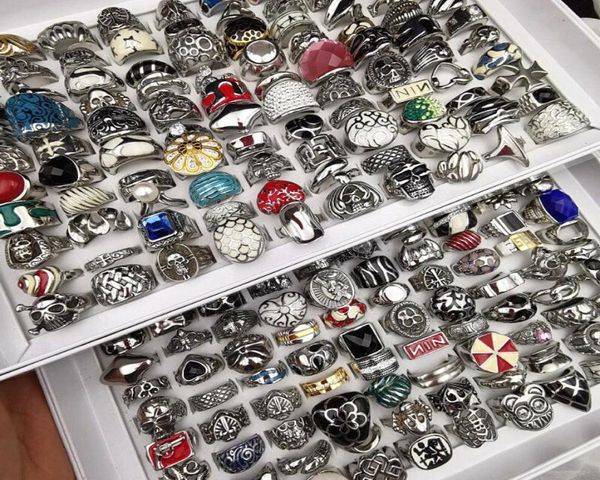 

whole 50pcslot men039s women039s 316l stainless steel rings forged titanium steel ring jewelry unique brand new5199385, Golden;silver