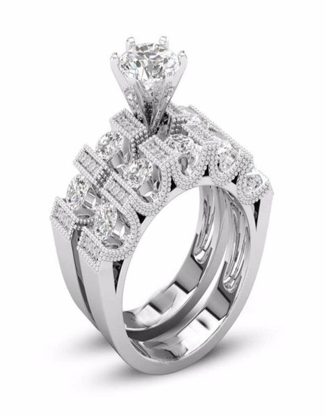 

unique choucong vintage fashion jewelry couple rings 925 silver fill retro eternity round cut white z cz diamond women bridal 8979363, Slivery;golden