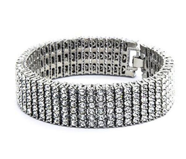 

men hip hop 6 row gold silver tone cz iced out bling bling tenns bracelet 8quotinch 25mm simulate dimonds bangles braceles7799788, Golden;silver