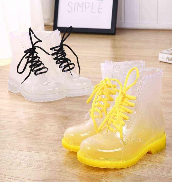 

women rain boots mature lady lace up waterproof lady shoes transparent candy colors ankle outdoor girl039s shoes dfc3 2020 h1119567434, Black