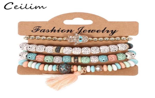 

new fashion vintage ethnic multilayer big beads bracelets boho statement flower bangles bracelets for women jewelry gift whole1758133, Black