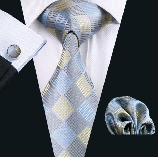 

gray tie for men hanky cufflinks set yellow blue mix color mens jacquard woven business necktie 85cm width casual set n10259239304, Black;blue