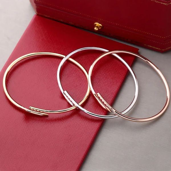 

New Luxury Designer Bracelet 3mm Thinner Nail Bracelet Fashion Unisex Cuff Bracelet Couple Bangle Gold Titanium Steel Bangle Jewelry Valentine's Day Gift Cz brand