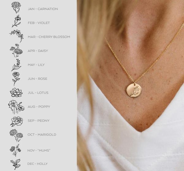 

delicate birth flowers necklace carnation rose charms layering flower month disc necklace jewelry mother women gift 15mm 18inch4611878, Silver