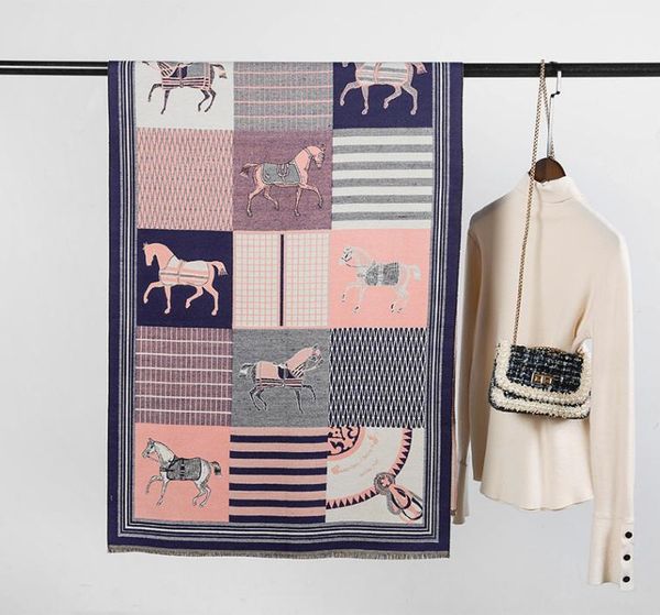 

whole2019 designer scarf japan and south korea sweet cashmere ladies scarf cold warm orange horse pattern6742517, Blue;gray
