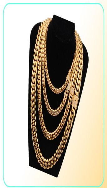 

818mm wide stainless steel cuban miami chains necklaces cz zircon box lock big heavy gold chain for men hip hop rock jewelry6690628, Silver