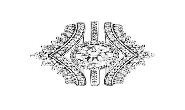 

cz diamond wedding ring set real sterling silver with original box for princess wishbone 3 in 1 rings for women girls engagement jewelry1503, Slivery;golden