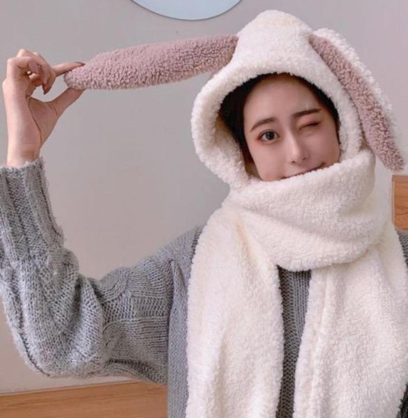 

beanieskull caps cute women winter ear hat scarf female autumn warm 3in1 plush long ears fashion gloves comfortable3957712, Blue;gray