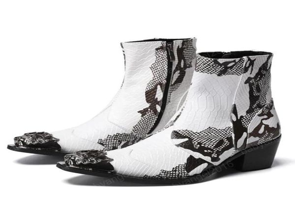 

fashion metal toe zip man high heel party shoes pythonpatterned men039s handmade cowboy ankle boots for male1658234, Black