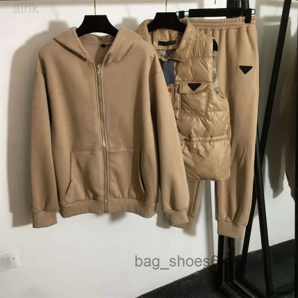 

fashion tracksuit three-piece suit pants rubber standard sleeveless hooded cotton vest long sleeve jacket stretch waist casual everyday long, White