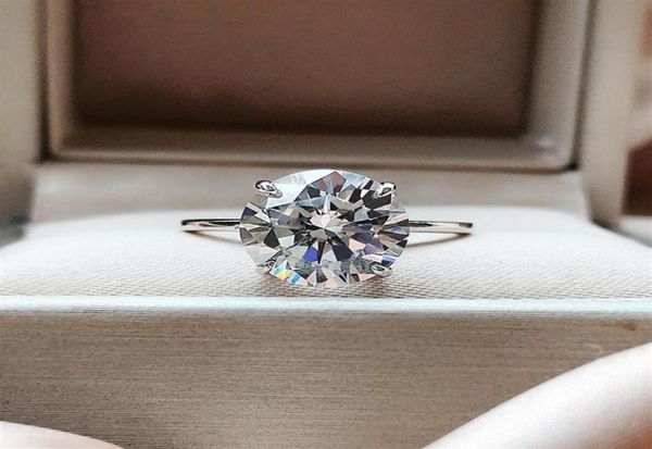 

fourclaw ring 10mm round s925 silver diamond ring female imitation moissanite one piece28354873166, Golden;silver