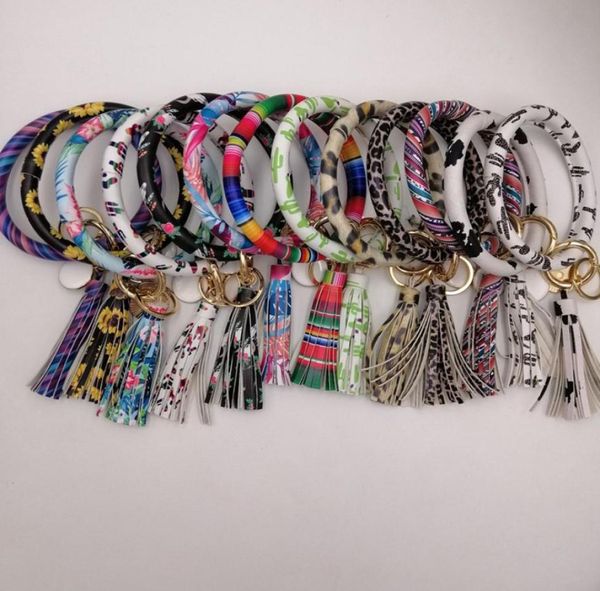

eub 10pcs mixed colors pu leather o key chain custom circle tassel wristlet bracelet keychain women girl key ring wrist strap6309942, Silver
