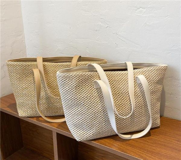 

fashion bag women beach summer straw woven pure color shoulder shopping tote bag casual ladies large capacity handbags cross body8455948