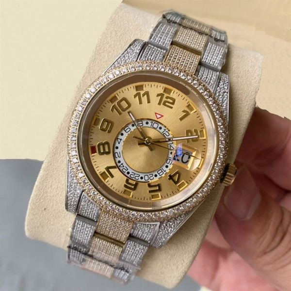 

full diamond watch mens automatic mechanical watches 41mm with diamond-studded steel bracelet fashion business wristwatch montre d222t, Slivery;brown