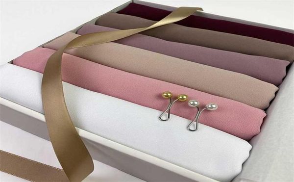 

muslim chiffon hijab scarf women solid color shawl head wrap islamic hijabs headscarf customize gift box foulard femme 2201067922585, Blue;gray