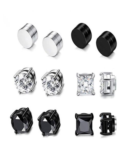 

hip hop non piercing zircon ear clip stainless steel earrings new style magnetic earrings jewelry set whole2142678, Silver