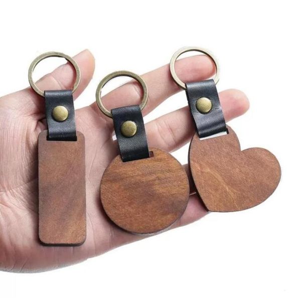 

diy wooden keychain blank carved leather wood keychain pendant luggage decorative heart round key chain keyring6957514, Silver