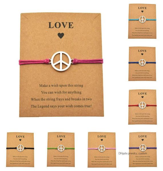 

8 colors new handmade women men vintage string rope bracelets peace charm make a love card bangles friendship gifts jewelry1916122, Golden;silver