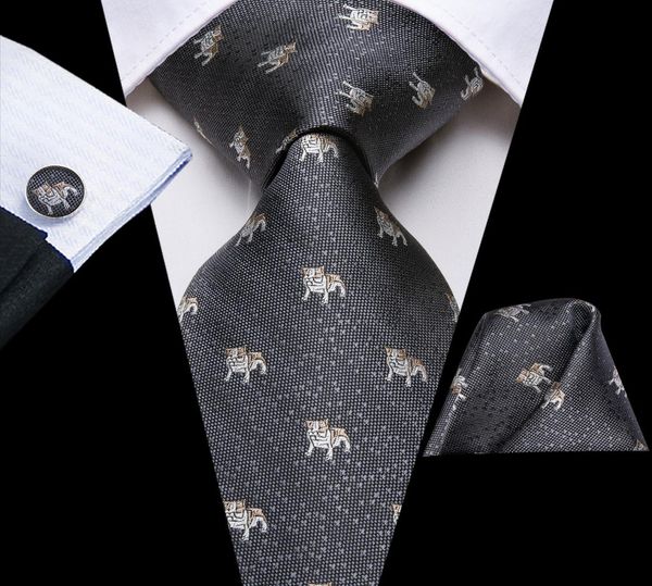 

europe warehouse tie set fashion novel grey animals dog men039s silk whole woven necktie pocket square cufflinks wedding bu7943382, Black;blue
