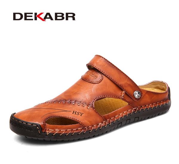 

classic mens sandals summer genuine leather male beach sandals soft comfortable male outdoor beach slippers slipon man sandals cx3697208, Black